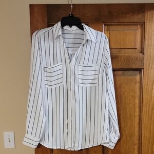 Maurices White Striped Button-Up Shirt